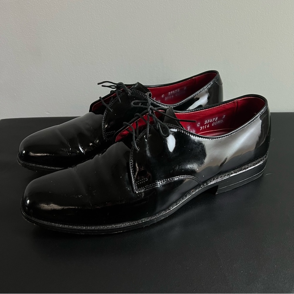 Men's Black Patent Leather Dress Shoes with Red Lining